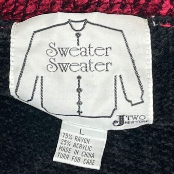 Vtg  J Two New York Black Maroon Cardigan Sweater w Perfume Bottle Buttons LARGE - Picture 3 of 12